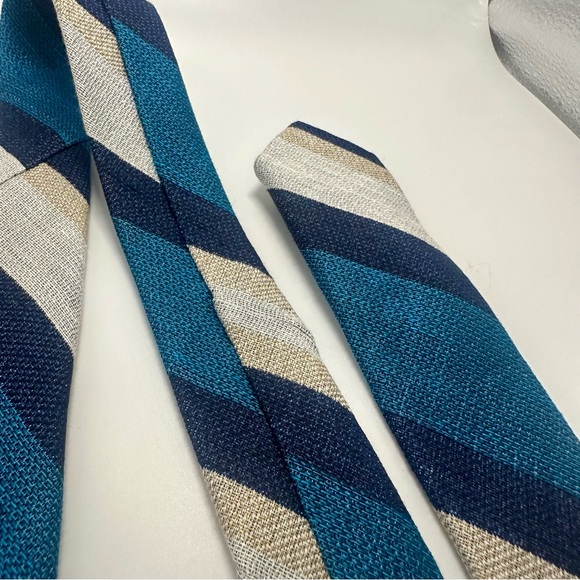 NWT Dion Silk/Linen Blend Classic Striped Tie MSRP $135 - Picture 4 of 7